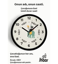 İsme Özel Sevimli Hayvanlar Çocuk Odası Duvar Saati Orta Boy 30 cm Siyah Camlı Sessiz
