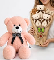 Kişiye Özel Yazılı Krem Büyük Boy Peluş Ayıcık Buketi ve 50 cm Pembe Peluş Ayıcık Hediye Seti
