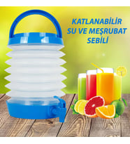 Su Sebili Katlanabilir Termos Çeşmeli Körüklü 5.5 Litre Piknik Kamp Su Ayran Meşrubat Içecek Bidonu (Mavi)