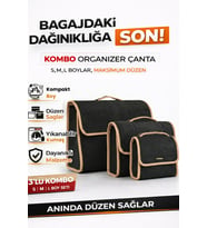 Oto Bagaj Organizer Bagaj Çantası 3'lü Kombo Boy Kaymaz Cırt Bantlı Velur Kompakt Düzenleyici