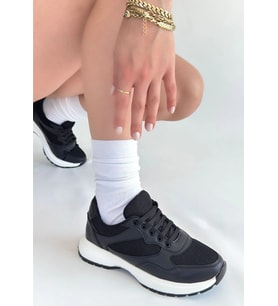 Slar Siyah Cilt Bağcıklı Spor Ayakkabı