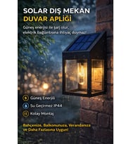 Solar Dış Mekan Duvar Aplik Güneş Enerjili IP44 Suya Dayanıklı Bahçe Balkon Duvar Lambası (Siyah)