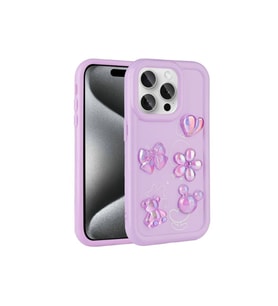 Apple iPhone 14 Pro Uyumlu Kılıf Kabartma Figürlü Parlak Zore Toys Silikon Kapak (Mor)