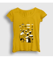 Presmono Kadın Sarı Drums Baterist Hediye Müzisyen Musician T-Shirt 508069tt (Sarı)