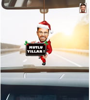 Kişiye Özel Karikatürlü Yılbaşı Temalı Ahşap Araba Dikiz Ayna Süsü