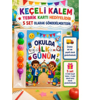 5 Adet Okula Yeni Başlayan Öğrencilere 1. Sınıf- Sene Başı Hatırası Keçeli Kalem Tebrik Kartı Hediyeli