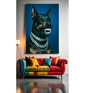 PIRLANTA TAKILI KÖPEK Ev Duvar Salon Güzellik Salonu Ofis Dükkan Dekarasyon Kanvas Tablo (Çok Renkli)