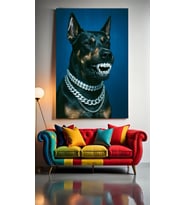 PIRLANTA TAKILI KÖPEK Ev Duvar Salon Güzellik Salonu Ofis Dükkan Dekarasyon Kanvas Tablo (Çok Renkli)