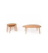 Fawdecor Asimetrik Masif Doğal Ahşap Orta Sehpa ve 2'li/3'lü Zigon Sehpa Set, Modern Masif Yan ve Orta Sehpa (Açık Kahverengi)
