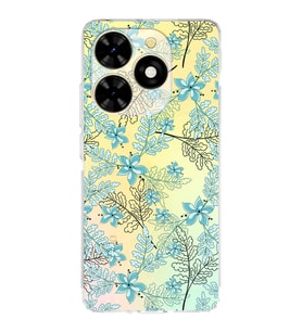 PrintiFy Tecno Spark Go 2024 Uyumlu Kamera Korumalı Floral Su Yeşili Tasarımlı Şeffaf Silikon Kılıf