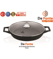 Defonte Döküm Demir Çap 36 cm Kavurma Tavası Yuvarlak Cam Kapak