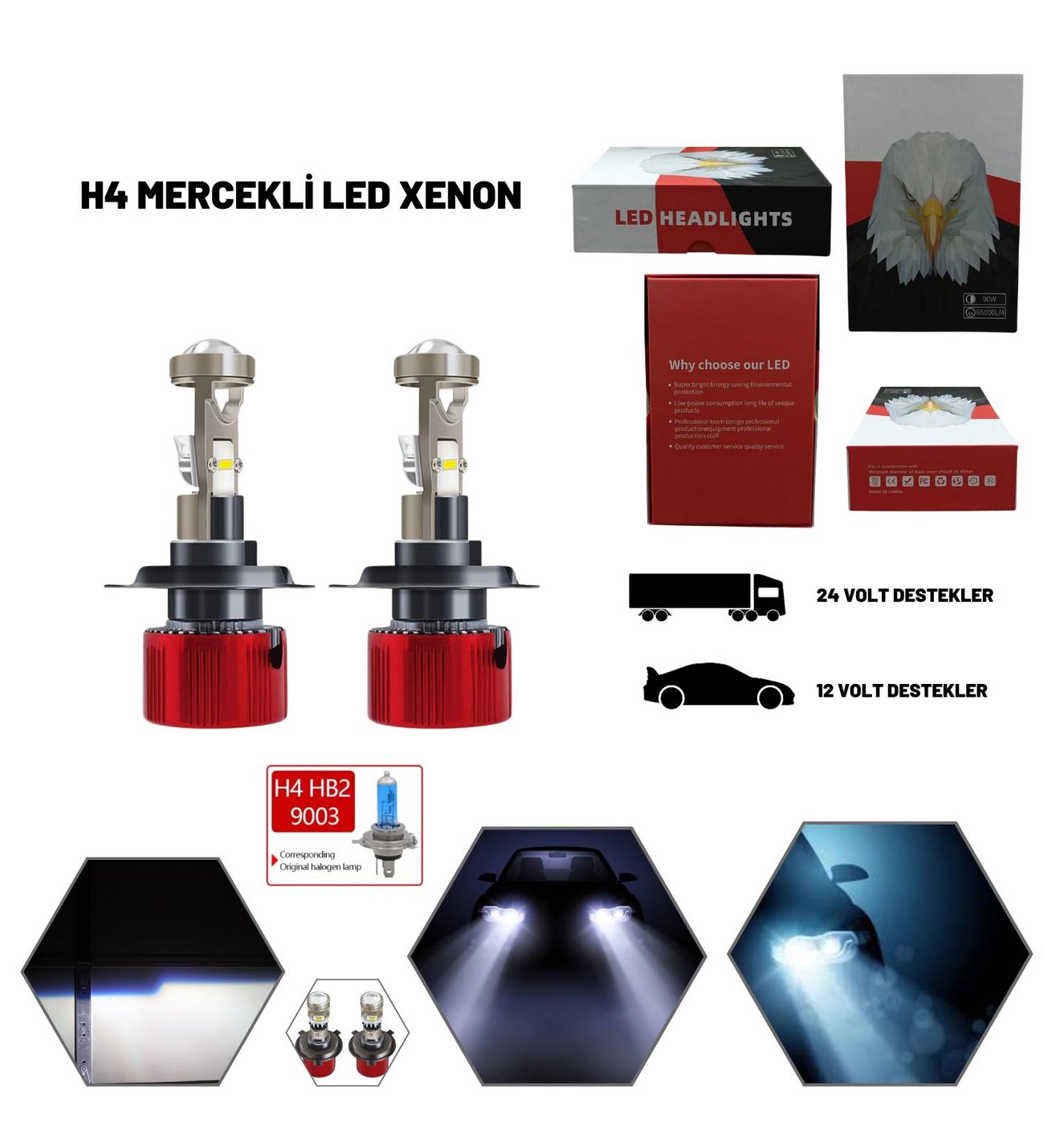 Renault 19 Sedan 1999 H4 Mercekli Led Xenon Ufuk Çizgili Şimşek