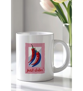 Just Chillin Yazılı Acı Biber Tasarımlı 330ml Baskılı Beyaz Seramik Kupa Bardak