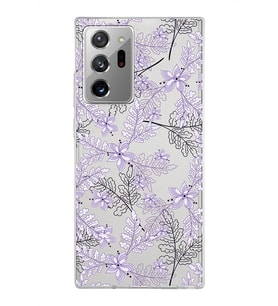 Samsung Galaxy Note 20 Ultra Kapak Floral Lila Tasarımlı Şeffaf Silikon Kılıf