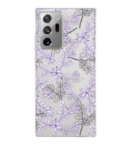 Samsung Galaxy Note 20 Ultra Kapak Floral Lila Tasarımlı Şeffaf Silikon Kılıf