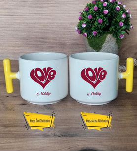Love Sevgili Kupa Bardak T Sarı Kulplu Sevgiliye Sevgililer Günü Hediyesi