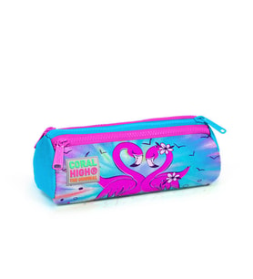 Coral High Kids Mavi Pembe Flamingo Desenli Üç Bölmeli Kalem Çantası 22030