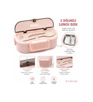 2 Bölmeli Lunch Box Beslenme Kutusu – 304 Paslanmaz Çelik Hazne, Hava Tahliye Ventili, Çatal Kaşık