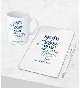 Kişiye Özel  Babalar Günü Hediyesi Defter& Kupa   &Kalem Seti