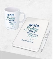 Kişiye Özel  Babalar Günü Hediyesi Defter& Kupa   &Kalem Seti
