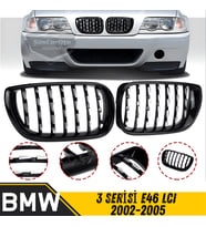 Bmw 3 Serisi E46 LCI 2002-2005 Uyumlu Ön Panjur Böbrek Krom Izgara Diamond İthal Piano Black 1.Sınıf