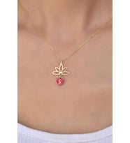925 Ayar Gümüş Kırmızı Mineli S Harf Lotus Çiçeği Kolye