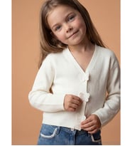 LCW Kids Ekru V Yaka Kız Çocuk Triko Hırka