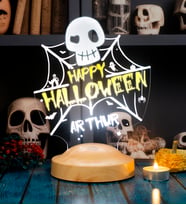 Cadılar Bayramı Halloween Hediyesi, Kişiye Özel Halloween Kuru Kafa ve Örümcek Ağı Led Lamba, Işıklı Cadılar Bayramı Parti Süsü