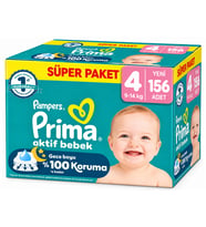 Prima Aktif Bebek Bebek Bezi 4 Beden 9-14 KG Maxi 156 Adet Süper Fırsat Pk