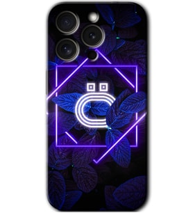 İphone 15 Pro Max Kılıf HD Desen Baskılı Kılıf - Dark Neon Yaprak Ö Harfi