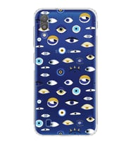 PrintiFy Samsung Galaxy M10 ile Uyumlu Nazar Boncuğu 2 Baskılı Kamera Korumalı Şeffaf Silikon Kılıf