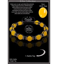 Sertifikalı Gerçek AAA+ Terahertz - Sarı Akik Taşı Bileklik- Ayarlamalı