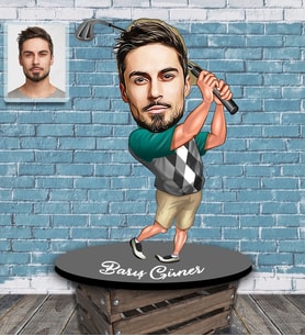 Kişiye Özel Golfçü Karikatürlü Ahşap Biblo Bay-1-Eco