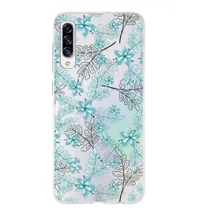 Samsung Galaxy A30s Uyumlu Kapak Floral Su Yeşili Tasarımlı Şeffaf Silikon Kılıf