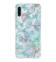 Samsung Galaxy A30s Uyumlu Kapak Floral Su Yeşili Tasarımlı Şeffaf Silikon Kılıf
