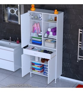 Modilayn AFRA 75x173x32,5 cm 1 Çekmece 3 Kapak 5 Raf 8 Bölme Çok Amaçlı Banyo & Mutfak Dolabı