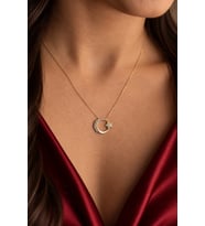 925 Ayar Gümüş Kadın Zirkon Taşlı Ay Yıldız Kolye Gold Renk