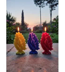 YAPRAK AĞAÇ DESENLİ 3'LÜ HEDİYELİK DEKORATİF HOŞ KOKULU SOYA WAX MUM (KIRMIZI + SARI + MOR RENKLİ)