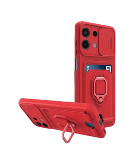 Newface Xiaomi Redmi Note 13 4G Kılıf Zuma Kartvizitli Yüzüklü Silikon - Kırmızı