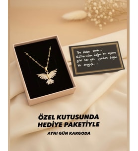 Özel Kutusunda Hediye Paketiyle Gold Anka Kolye Çelik Kolye Hediye Kolye Arkadaşa Sevgiliye Hediye Kolye 45+5cm (Beyaz - Gold)