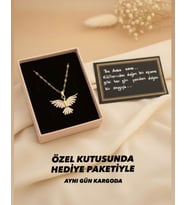 Özel Kutusunda Hediye Paketiyle Gold Anka Kolye Çelik Kolye Hediye Kolye Arkadaşa Sevgiliye Hediye Kolye 45+5cm (Beyaz - Gold)