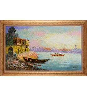 Çerçeveli Paspartulu Manzara Tablo ah1524 (Gold)