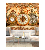 Dreamwall Vintage Saat Desenli Isı Ve Ses Yalıtımlı Sağlıklı Tekstil Duvar Kağıdı (Gold)