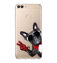 PrintiFy Huawei P Smart 2018 ile Uyumlu 1mm Slim Fit Köpek 2 050e Baskılı Şeffaf  Kılıf