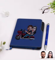 BK Gift Kişiye Özel Sevgililer Karikatürlü Lacivert Termo Deri Defter Kalem Seti-103