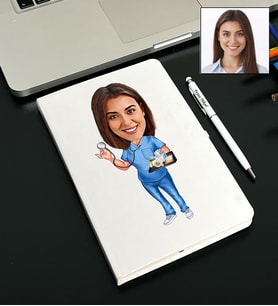 Kişiye Özel Doktor Tasarımlı Karikatürlü Beyaz Defter Kalem Seti 90