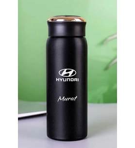 Kişiye Özel Dijital Göstergeli 500 ML Akıllı Araç Baskılı Termos - Sıcak Soğuk İçecek Şişesi (Siyah)