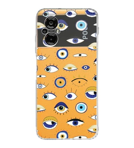 PrintiFy Xiaomi Poco M5 ile Uyumlu 1mm Slim Fit Nazar Boncuğu 2 Baskılı Şeffaf  Kılıf