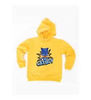 Pj maskeliler Catboy baskılı kapüşonlu pamuklu kumaş çocuk sweatshirt (Sarı)