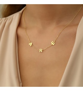 Kişiye Özel 925 Ayar Gümüş 3 Harf Kolye (Gold)